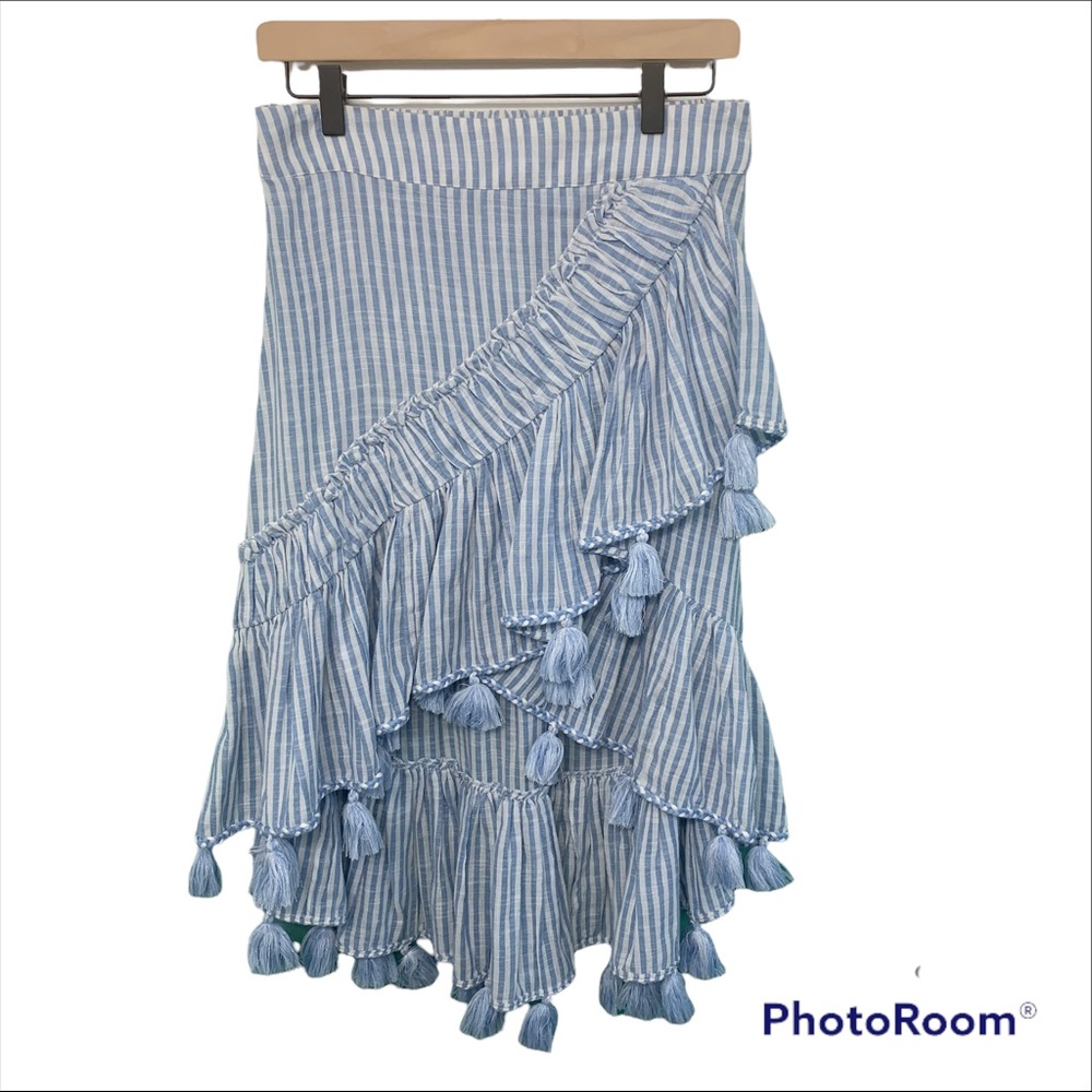 Misa Los Angeles Rosero High-Low Skirt in Blue/White Stripe Size Small